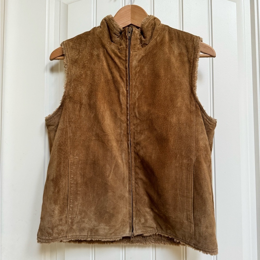 Esprit Tan Suede Vest with Faux Shearling Lining. Size M
